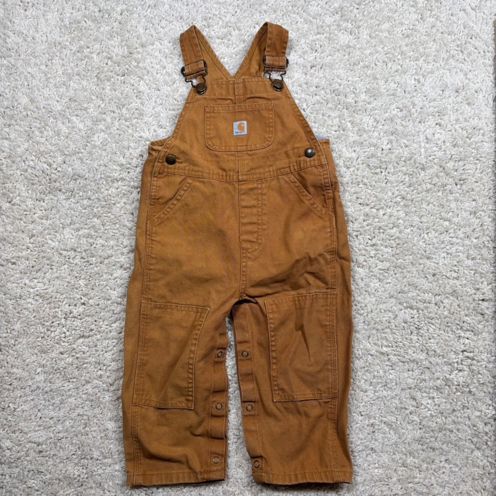 Carhartt Kids Brown Canvas Bib Overalls Size 24m Snap Legs